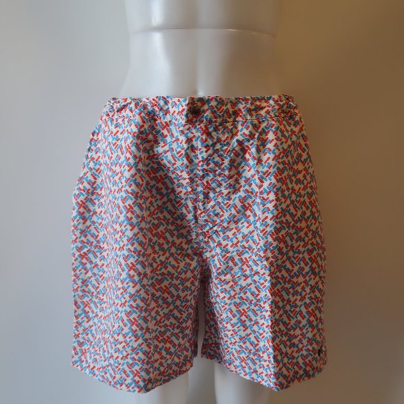NWT Mens Solid & Striped "The Boardshort Red, Blue Geo" Swim Shorts Sz L* - Picture 2 of 9